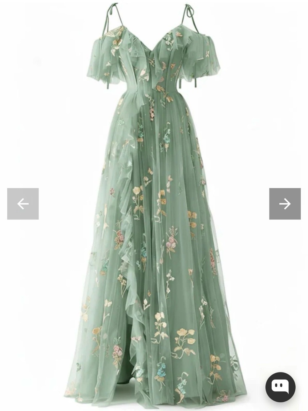 Cottagecore Fairytale Sage Green Floral Embellished Maxi Dress